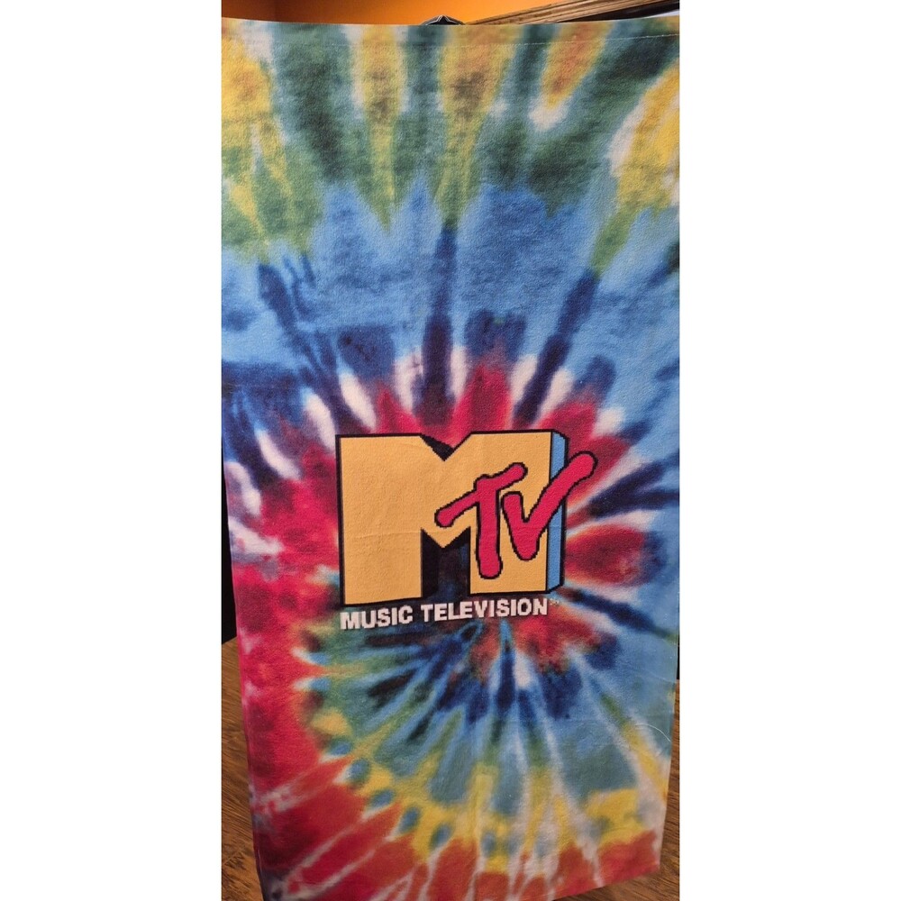 Terry  Town MTV Beach Towel  Tie Dye Pool Bright Rainbow Colors 56x27.5" EUC